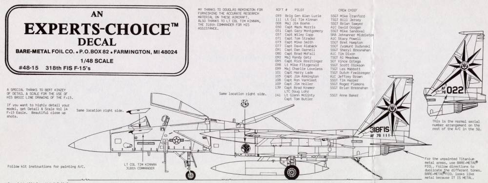 48-15 DECAL F-15'S, 318 FIS MCCHORD