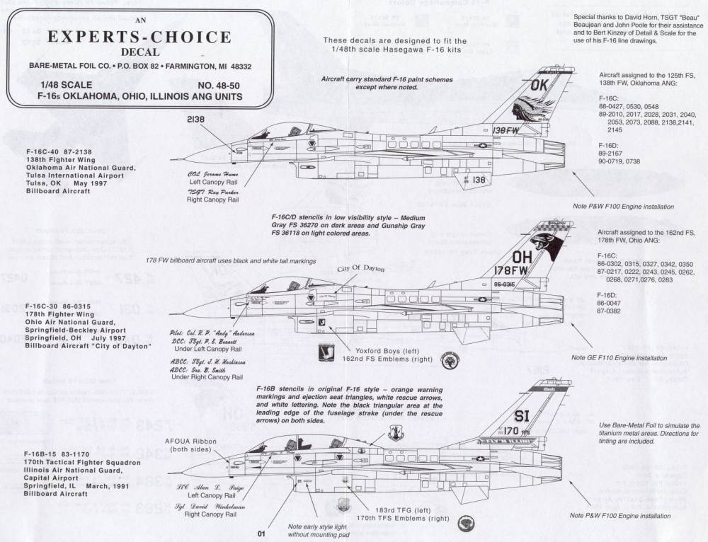 48-50 F-16'S OHIO, ILL, OKLAHOMA