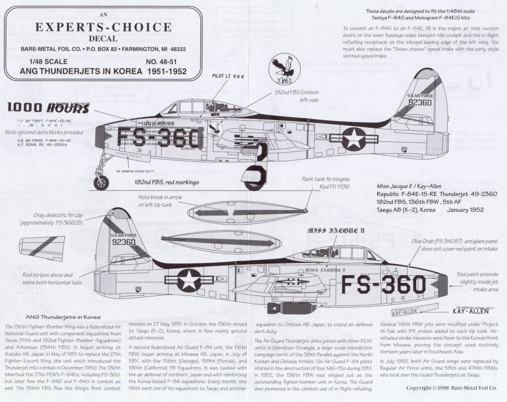 48-51 DECAL F-84E/G 1/48 SCALE