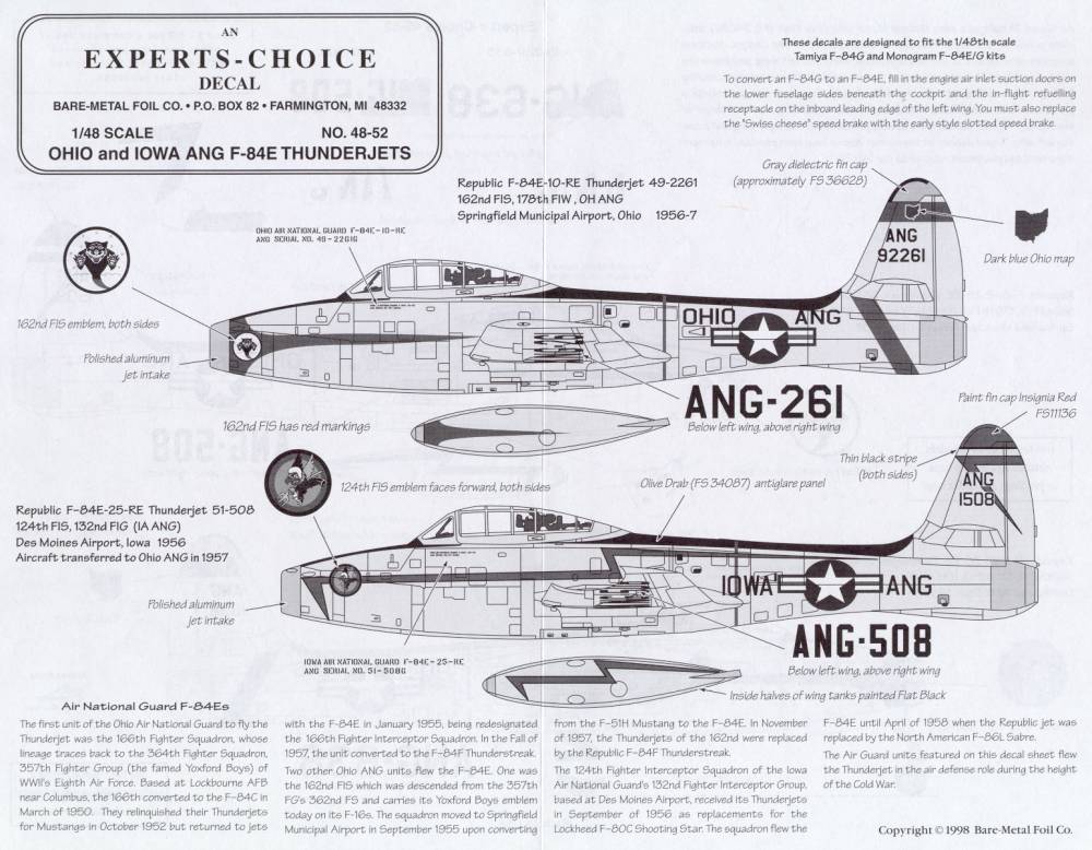 48-52 DECAL F-84E/G 1/48 SCALE