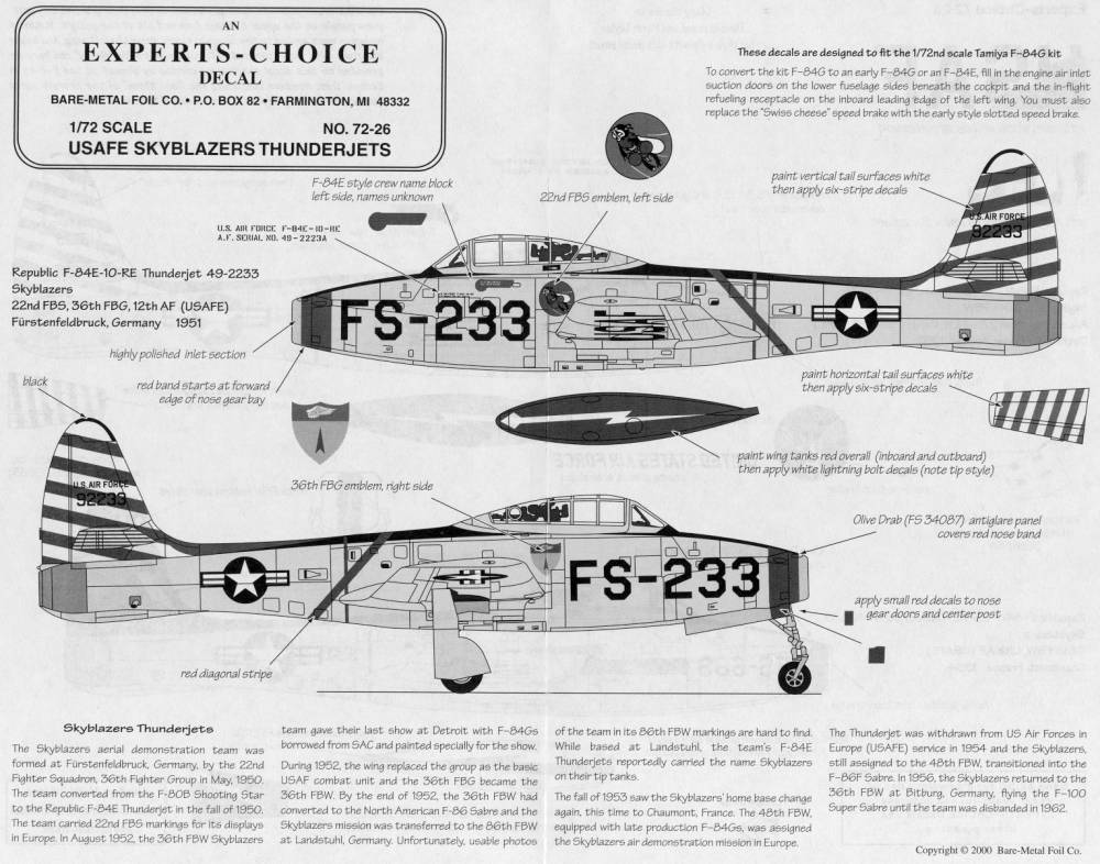 72-26 F-84E/G'S USAF SKYBLAZERS