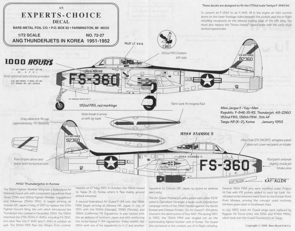 72-27 F-84 E/G ANG THUNDERJETS KOREA 1951/52