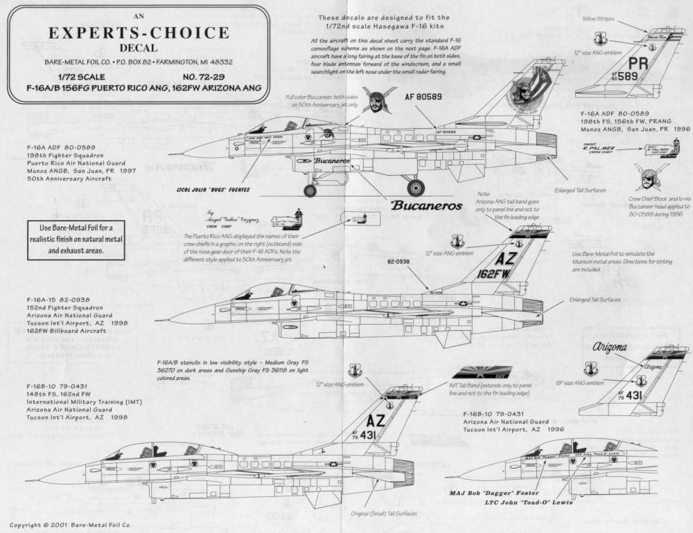 72-29 F-16A/B PUERTO RICO ANG 198th 50TH ANNIV.